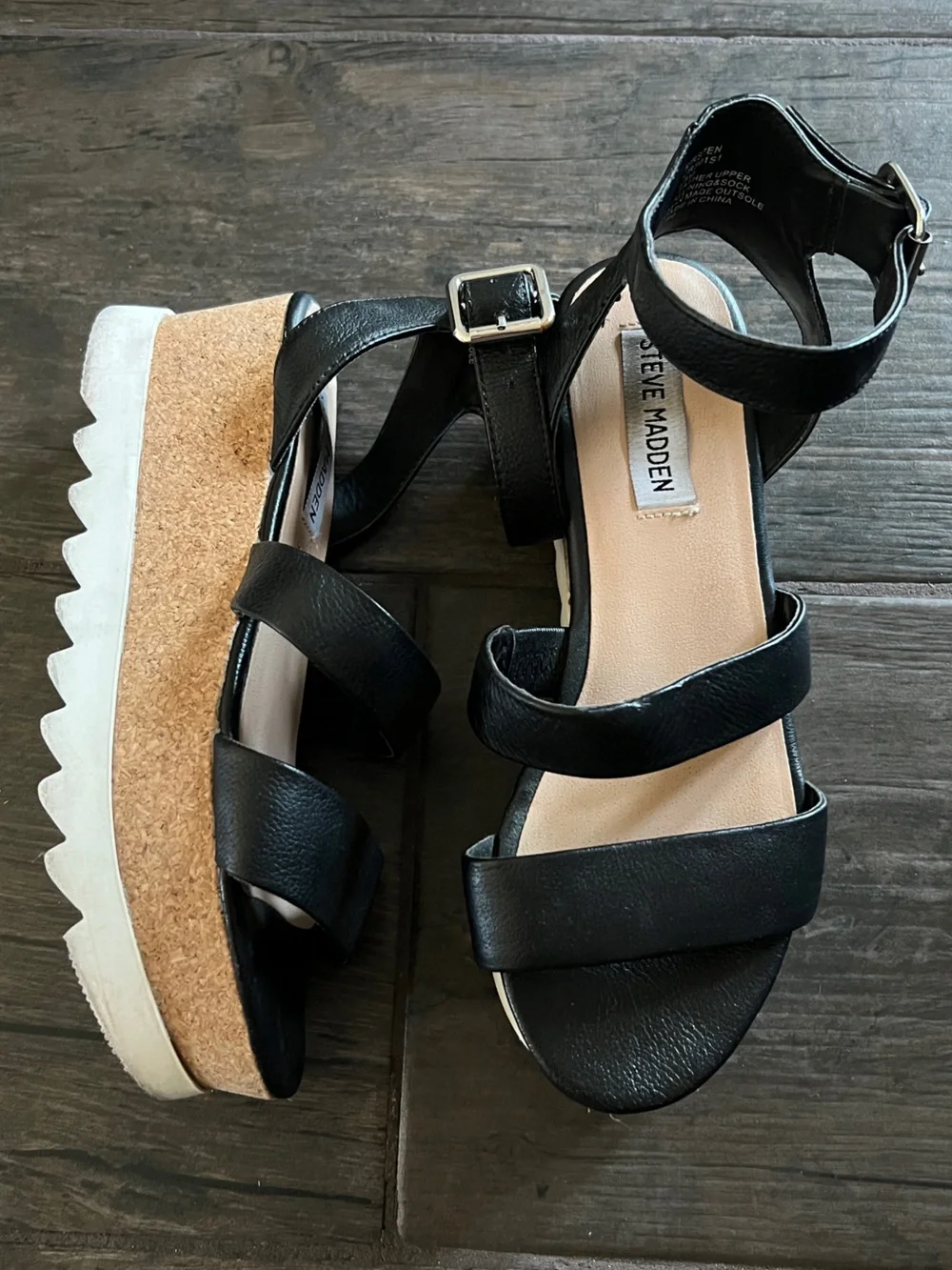 Steve Madden Black Kirsten Cork Platform Wedge Sandals